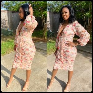 Occasion sequin puff sleeve midi dress